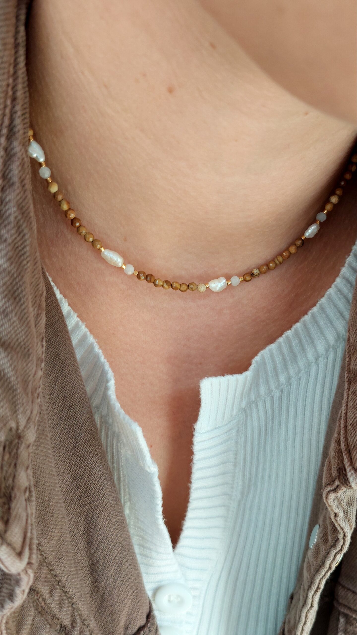 Choker Jaspis i perły - obrazek 2